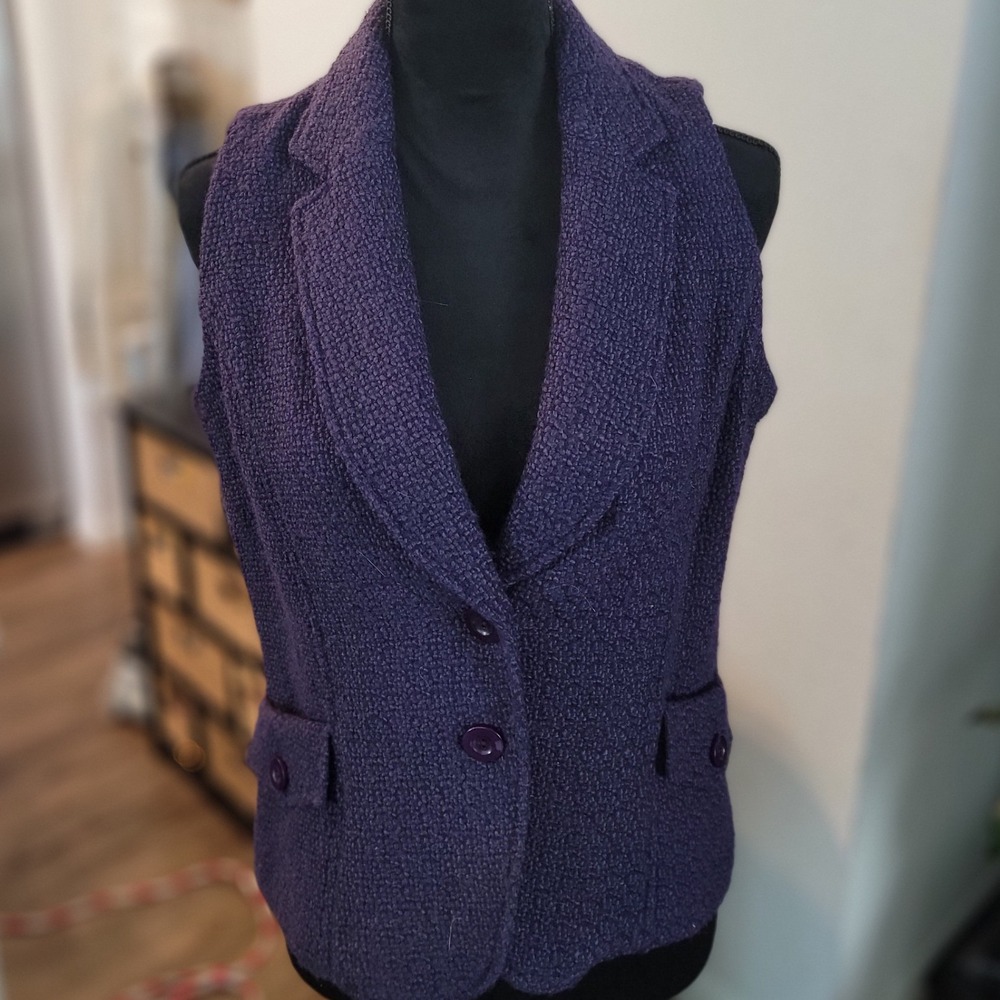 Coldwater Creek Purple Boucle Wool Blend Sleeveless Blazer Vest Small 6-8 - Picture 2 of 8